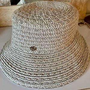 Nine West Straw Bucket Hat - OSFM cream /gray , straw